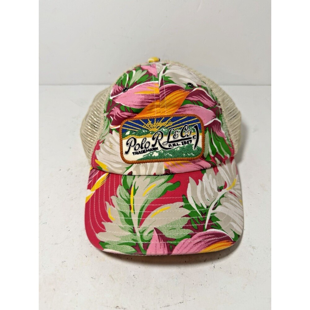 Polo Ralph Lauren Hat Cap Tropical Floral Hwaiian Beach Adjustable Pink Trucker